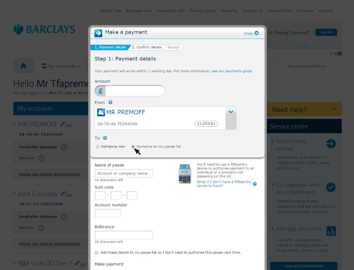 Add new payees and make payments Barclays